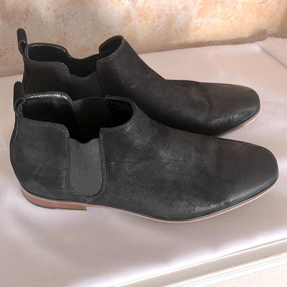 Kenneth Cole Mens Chelsea Black Boot Leather Festival Casual Distressed Size 10
